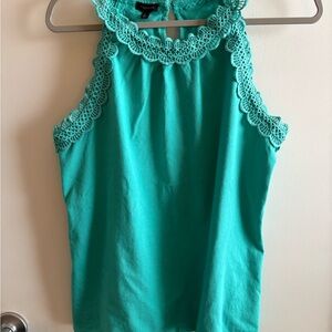 Talbots Turquoise Sleeveless Top with Scoop Neck Lace Detail SZ M